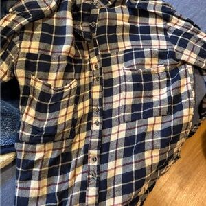 BKE Navy, Cream & Red Plaid Button-Down Shirt